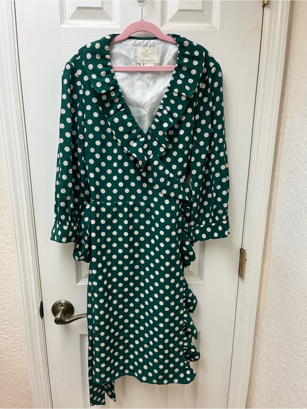 Kate Spade New York Daniella Silk Polka Dot Wrap Dress Green Ruffle